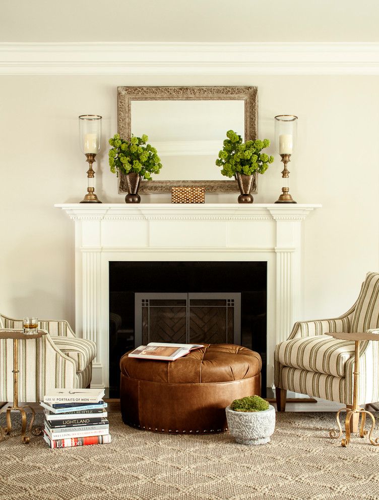 How to Decorate a Mantel for a Traditional Living Room with a Tufted Ottoman and Beechwood by Ml Interior Designs