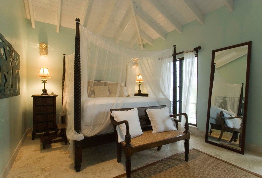 How to Get Rid of Mosquitos for a Tropical Bedroom with a Bed Curtains and British Virgin Islands by Timothy R. Rhode, Inc.