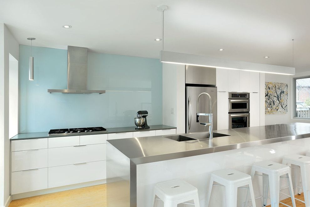 How to Install Backsplash for a Contemporary Kitchen with a White and Blue and Deloraine by Linebox Studio