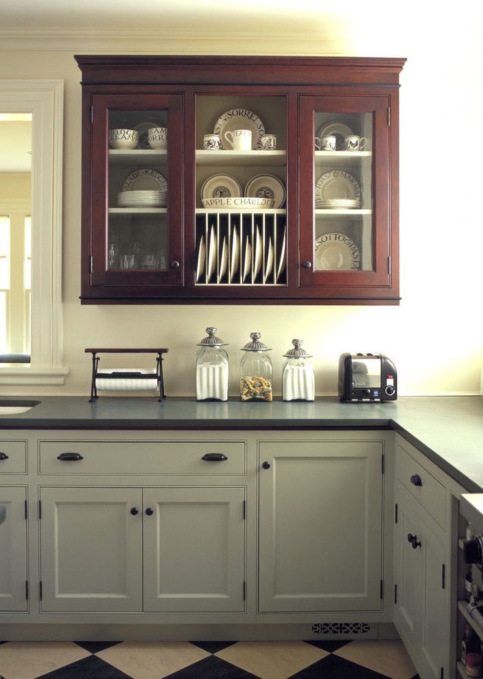 How to Organize Kitchen Cabinets for a Traditional Kitchen with a Dining Hutch and Painted and Wood Kitchen by Kenzer Furniture