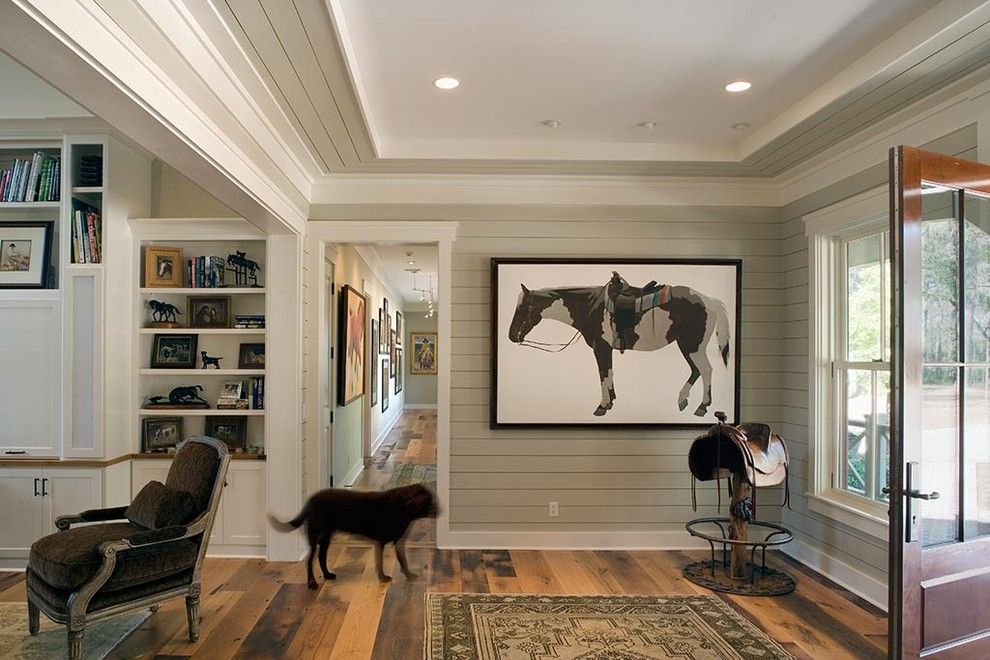 How to Paint Wood Paneling for a Rustic Entry with a Saddle and Lowcountry Residence by Wayne Windham Architect, P.a.