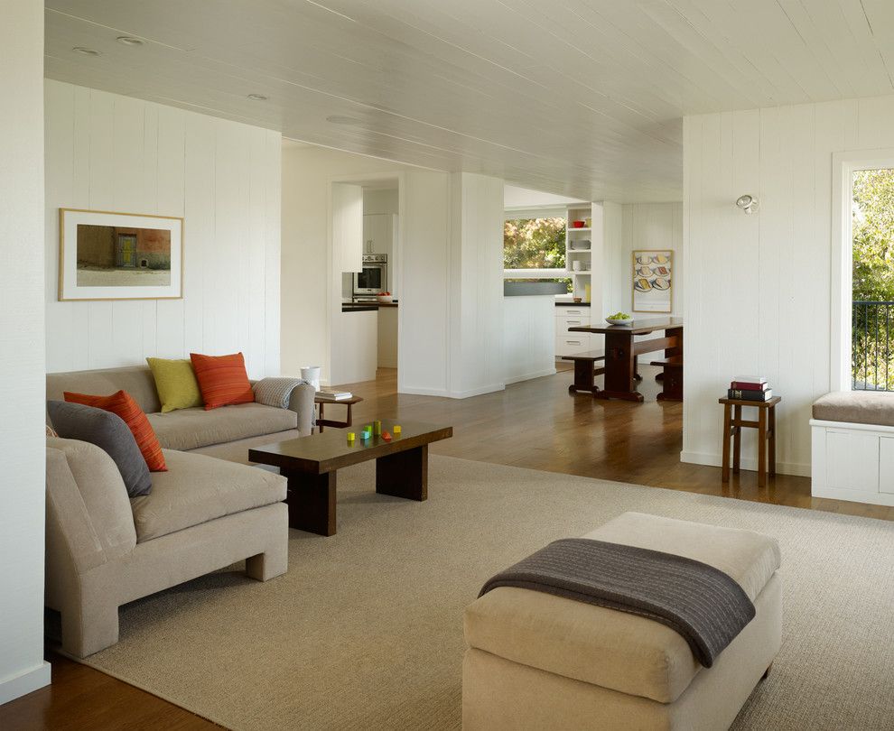 How to Paint Wood Paneling for a Transitional Living Room with a Ceiling Treatment and Cary Bernstein Architect Potrero House by Cary Bernstein Architect