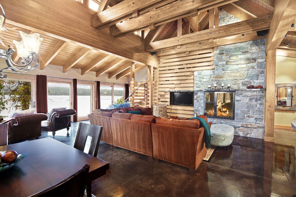 How to Stain Concrete Floors for a Contemporary Family Room with a Ideas and Concrete Floored Abode   a Cabin on Lake Wenatchee by Gelotte Hommas Architecture