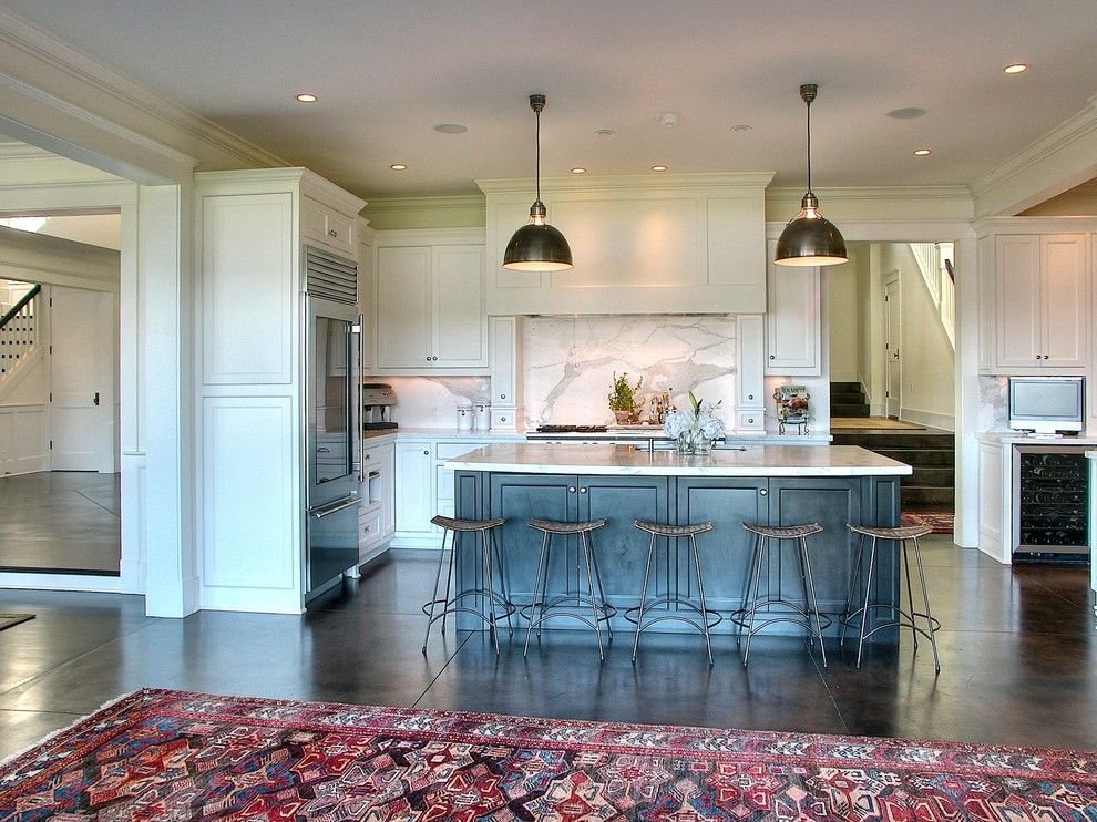 How to Stain Concrete Floors for a Traditional Kitchen with a Crown Molding and Ferguson by Christian Gladu Design