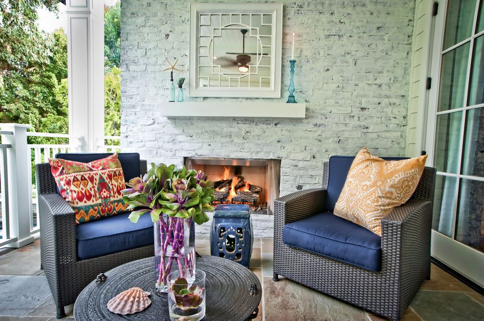 How to Whitewash Brick for a Contemporary Patio with a White Fireplace Ledge and Breezy Brentwood by Jill Wolff Interior Design