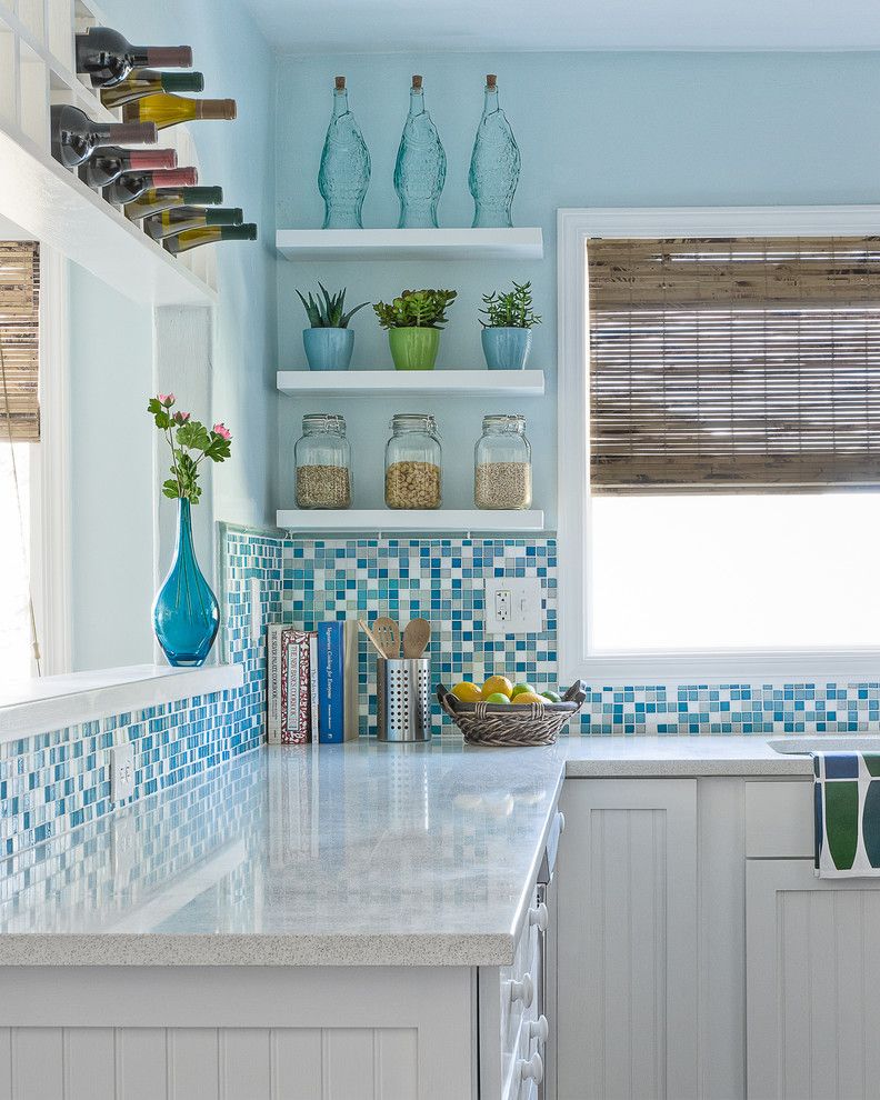 Icestone for a Beach Style Kitchen with a Kitchen Shelves and Sabrina Alfin Interiors, Monterey Beach House by Dean J. Birinyi Photography