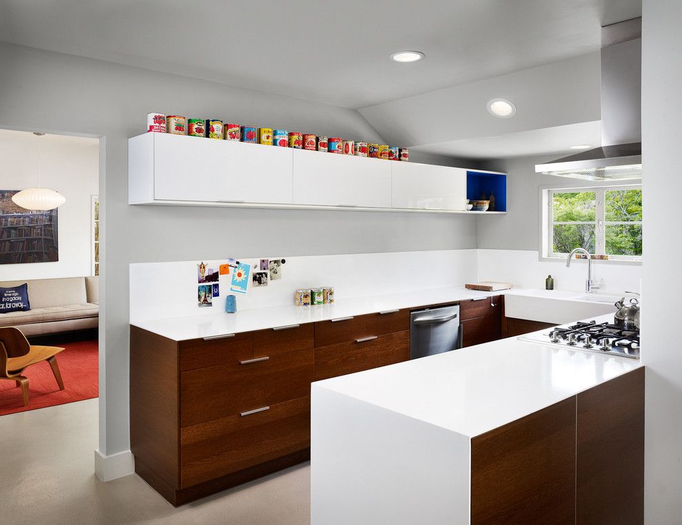 Ikea Besta Cabinet for a Contemporary Kitchen with a Gray Wall and 34th Street House by Clayton&little Architects