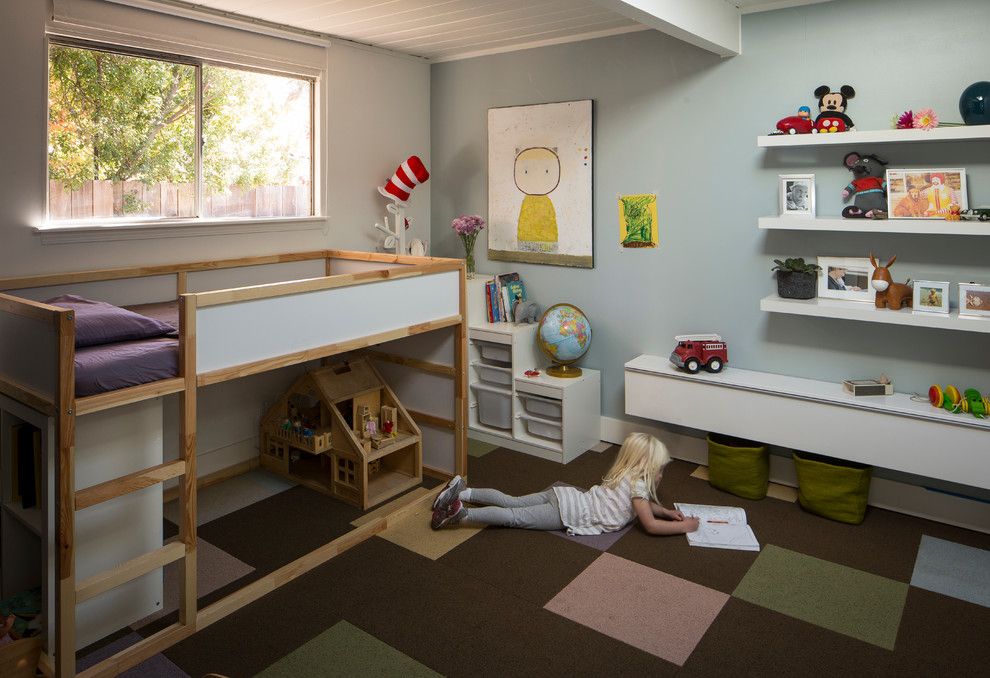 Ikea Besta for a Midcentury Kids with a Carpet Tiles and Eichler in Marinwood by Building Lab, Inc.