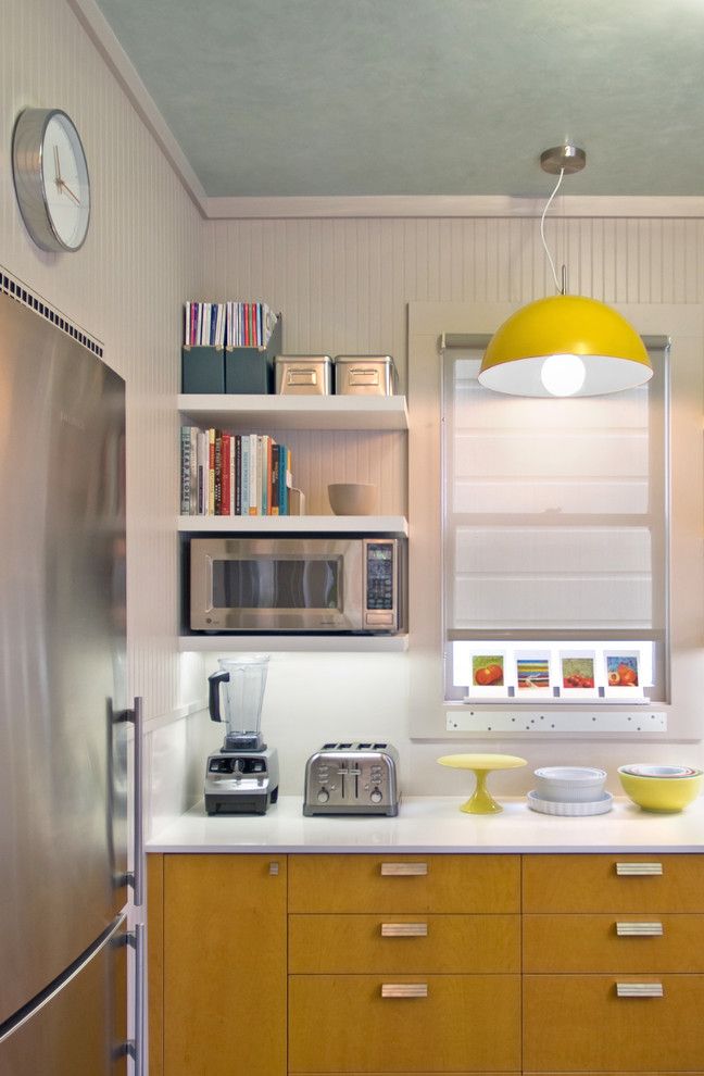 Ikea Besta Shelf for a Contemporary Kitchen with a White Countertop and San Francisco Kitchen Redux by Justrich Design