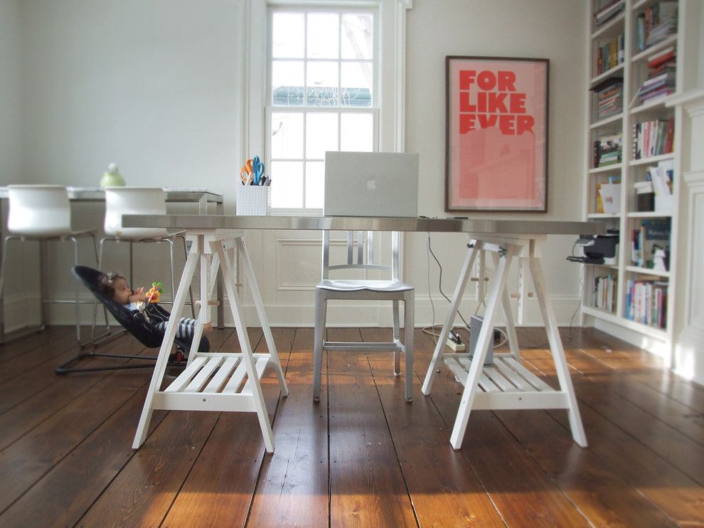 Ikea Bjursta Table for a Eclectic Home Office with a Trestle Desk and Office by Lisa Fyfe