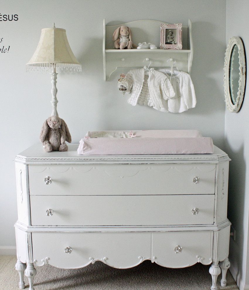 Ikea Changing Table for a Shabby Chic Style Nursery with a Shabby Chic and Eclectic Kids by Frenchlarkspur.blogspot.com