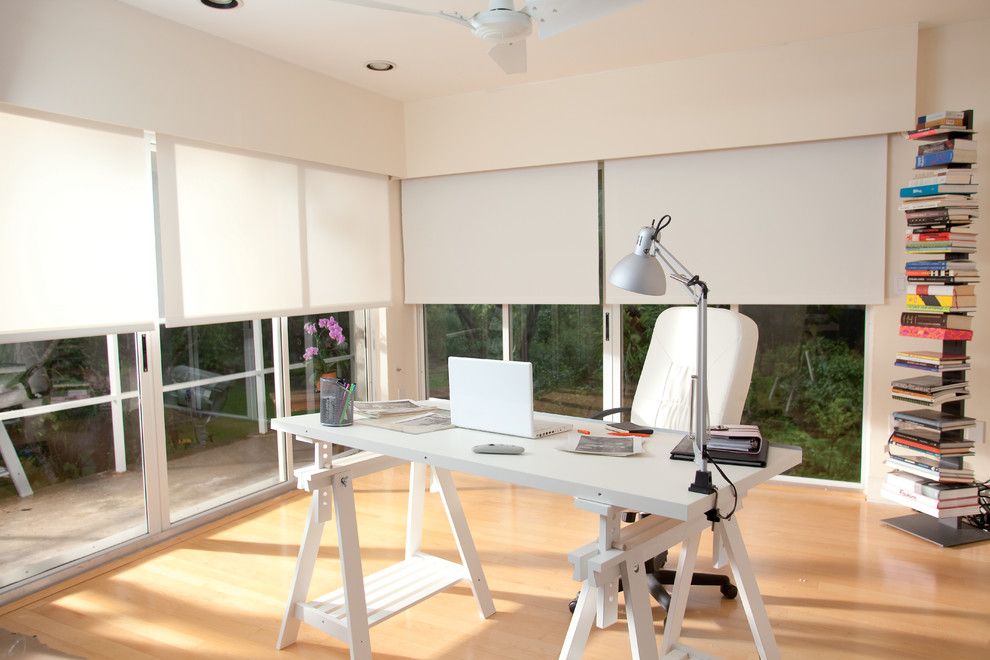 Ikea Desk Hack For A Modern Home Office With A Ceiling Fan And