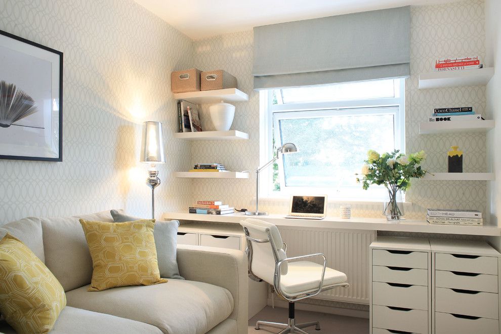 Ikea Desk Hack for a Transitional Home Office with a Filing Drawers and London Apartment for Lli Design by Alex Maguire Photography