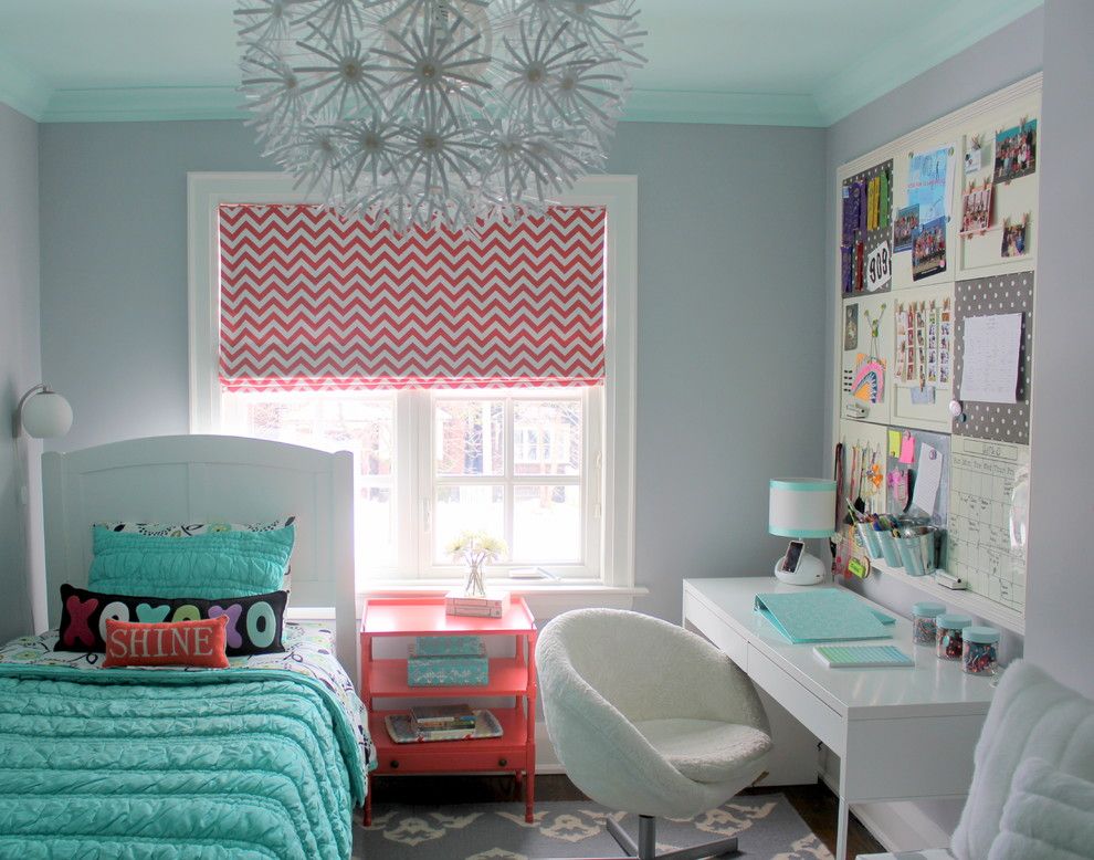 Ikea Desk Hack for a Transitional Kids with a Nightstand and Pretty Tween Bedroom by Sarah Gunn, Interior Stylist