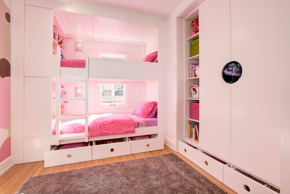 Ikea Hemnes Bed for a Modern Kids with a White Armoire and Kids' Custom Bunk Room by Haus | Architecture for Modern Lifestyles