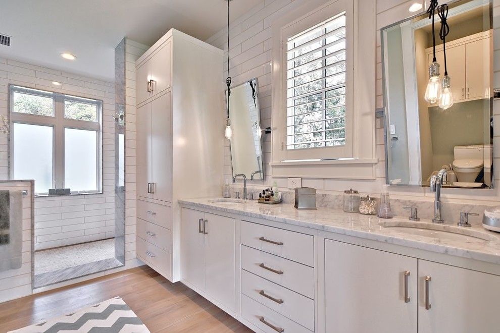 Ikea Hemnes for a Farmhouse Bathroom with a Mirrors and Modern Farmhouse by Tim Brown Architecture