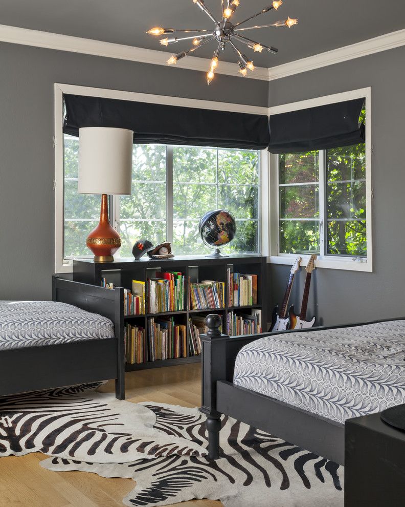 Ikea Mandal Bed for a Contemporary Kids with a Dark Walls and Contemporary Boys Bedroom by Holly Bender Interiors