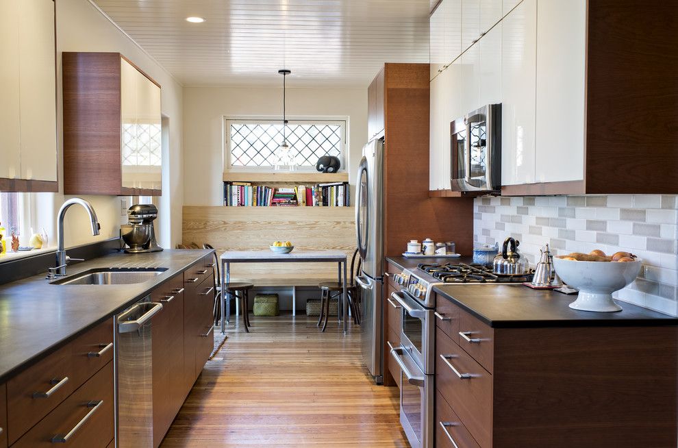 Ikea Microwave for a Contemporary Kitchen with a Booth and Kitchen by Rock Paper Hammer