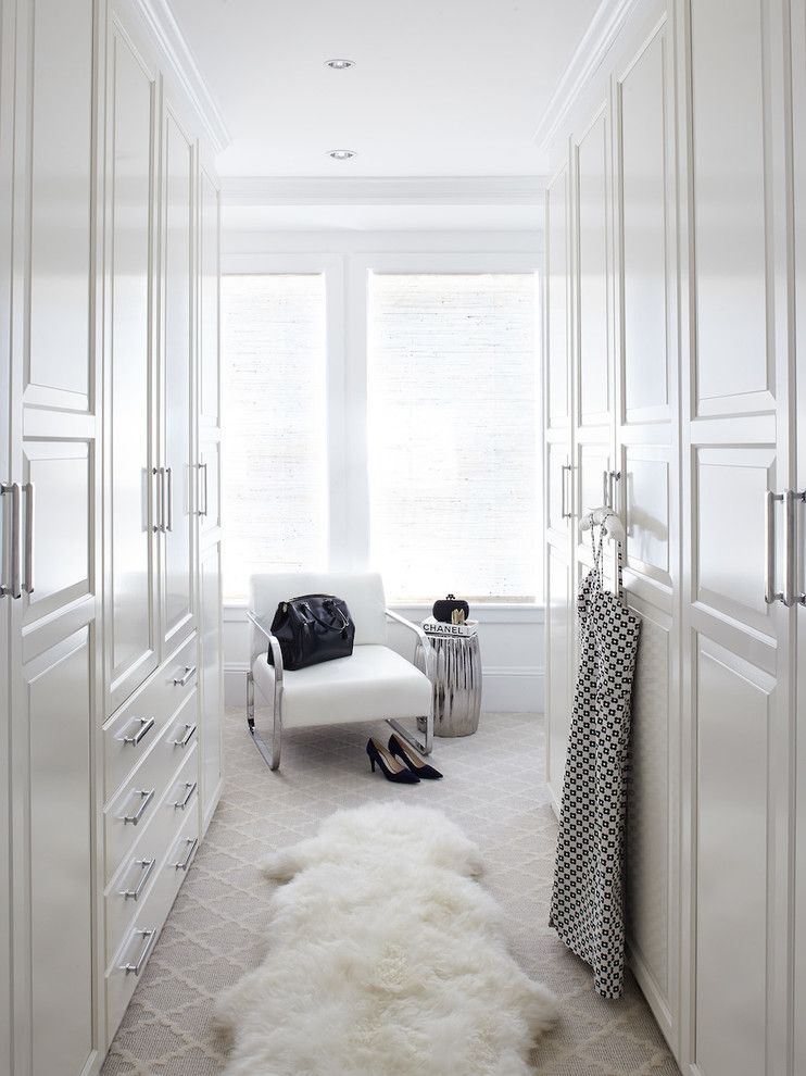 Ikea Pax Wardrobe for a Transitional Closet with a Sheep Skin Rug and 