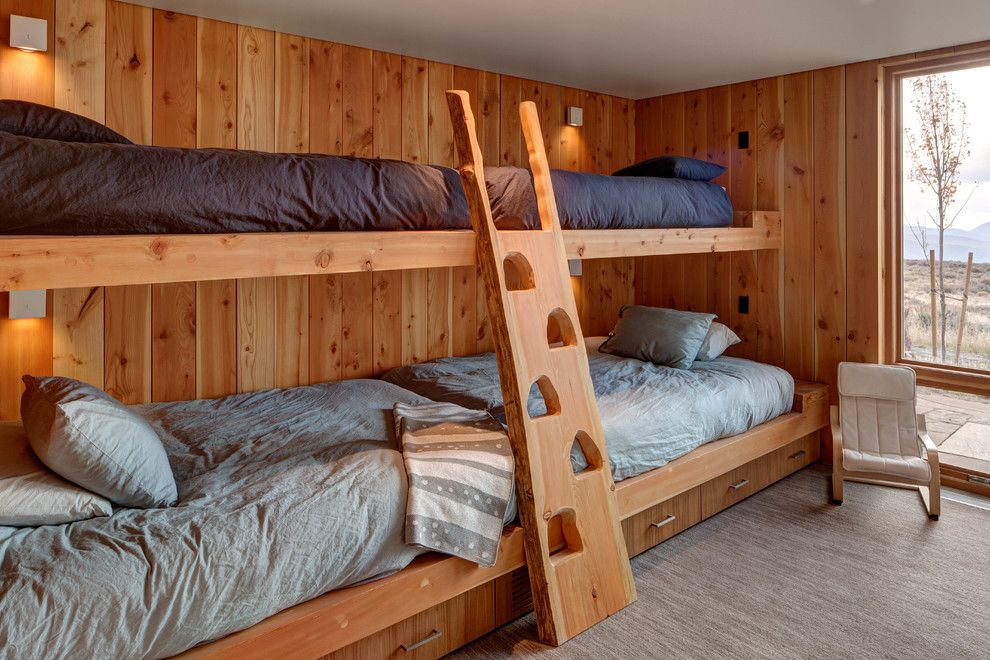 Ikea Poang for a Rustic Bedroom with a Log Cabin and Wolf Creek Ranch by Shubin + Donaldson Architects, Inc.