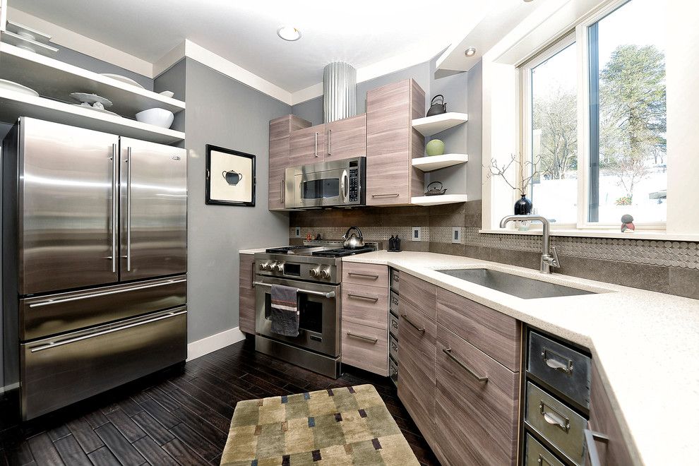 Ikea Ps Cabinet for a Contemporary Kitchen with a Brown Gray Cabinets and Modern Silo by Monticello Custom Homes and Remodeling