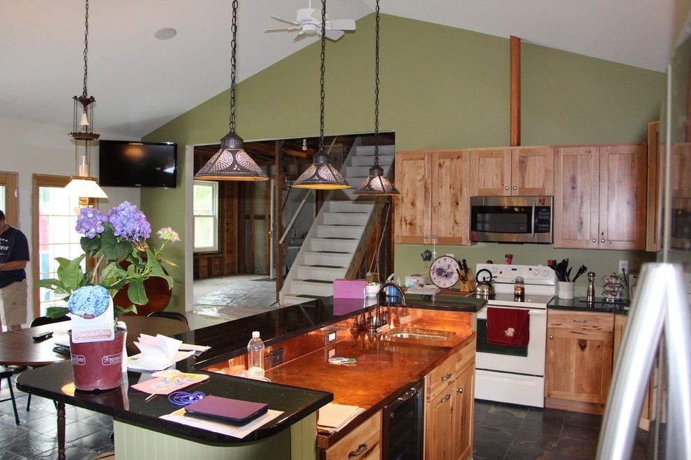 Ikea Quartz Countertops for a Transitional Kitchen with a Peaked Crest Ceiling and Scotia Addition by M. Besse Architect, Pllc