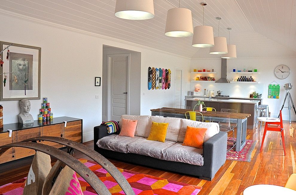 Ikea Stockholm Rug for a Eclectic Living Room with a My Houzz and Woodside by Luci.d Interiors