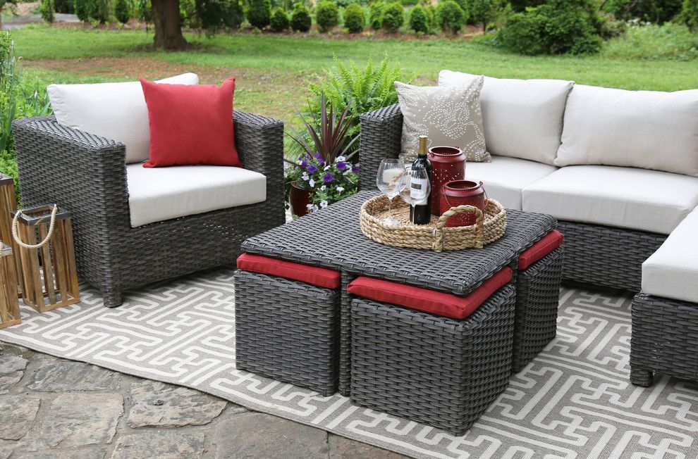 Ikea Stockholm Rug for a  Patio with a Wicker Furniture and Ae Outdoor by Ae Outdoor