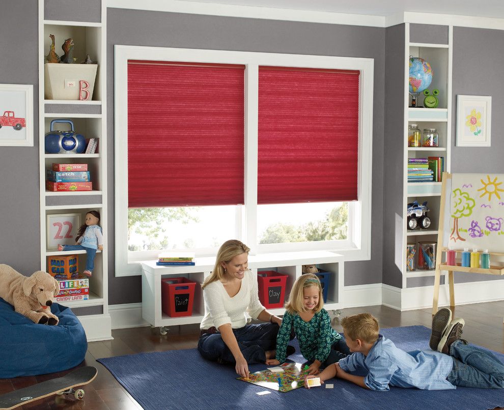 Ikea Trofast for a Traditional Kids with a Playroom and Levolor Accordia Single Cell Room Darkening Shades by Blinds.com