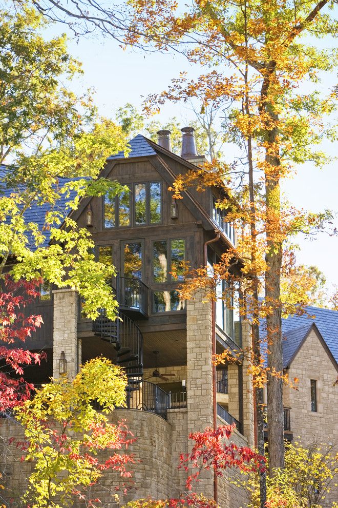 Indiana Limestone for a Transitional Exterior with a Lake House and Lake Residence by Linda Mcdougald Design | Postcard From Paris Home