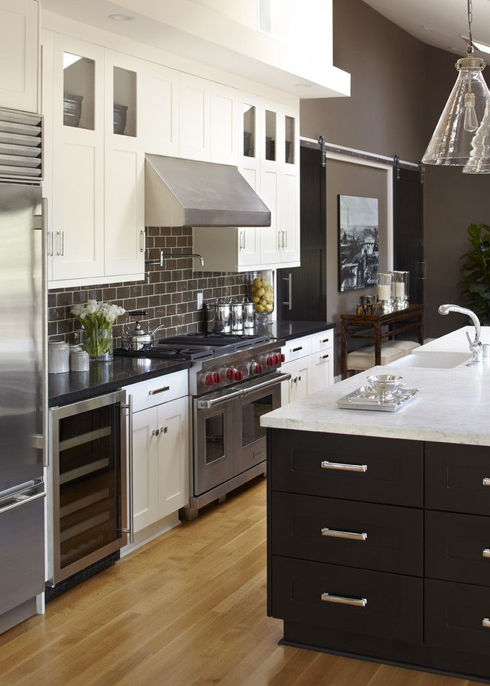 Installing Tile Backsplash for a Transitional Kitchen with a Counter Stools and Mill Valley, Ca by Urrutia Design