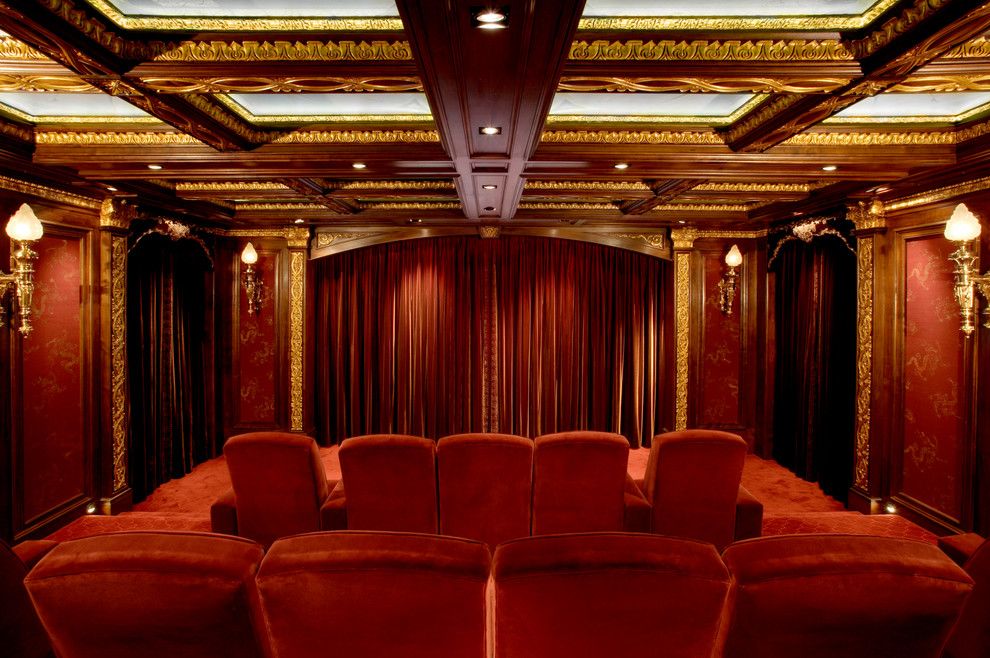 Islip Movie Theater for a Traditional Home Theater with a Cove Lighting and Malinard Manor   Theatre by Cravotta Interiors