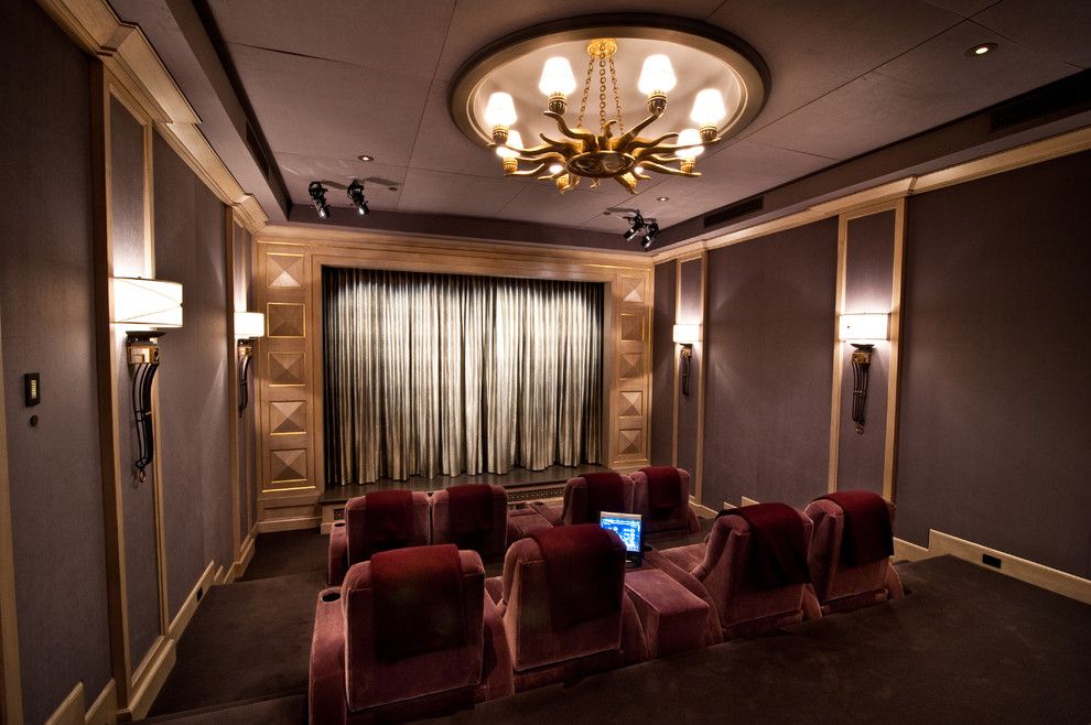 Islip Movie Theater for a Traditional Home Theater with a Gold and Home Theater by Interior Technologies