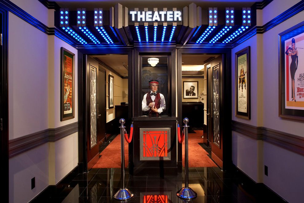 Islip Movie Theater for a Traditional Home Theater with a Theatre Entrance and Home Theatre Booth by Jablonski Associates