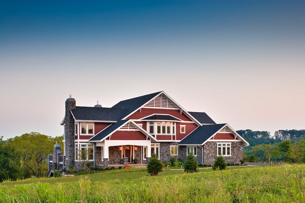 James Hardie Building Products for a Craftsman Exterior with a Stone Piers and Craftsman Green Home by Studio26 Homes