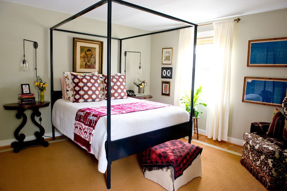 Jeff Lewis Paint for a Eclectic Bedroom with a Four Poster Bed and Doverland Road by Lesley Glotzl