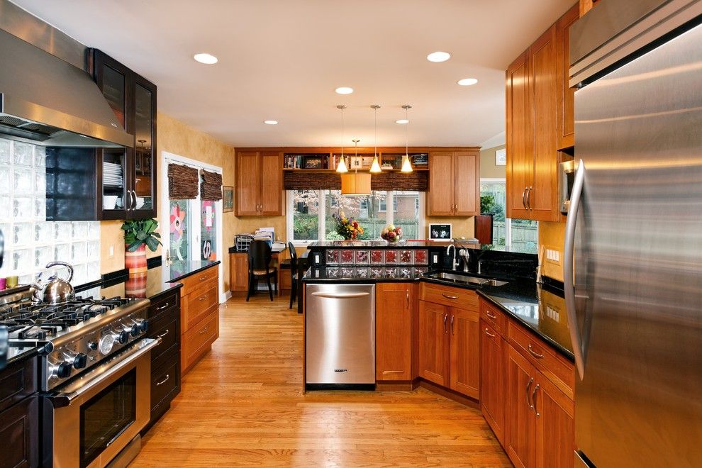 Jesco Lighting for a Traditional Kitchen with a Black Countertops and Friedman Kitchen by Tabor Design Build, Inc.