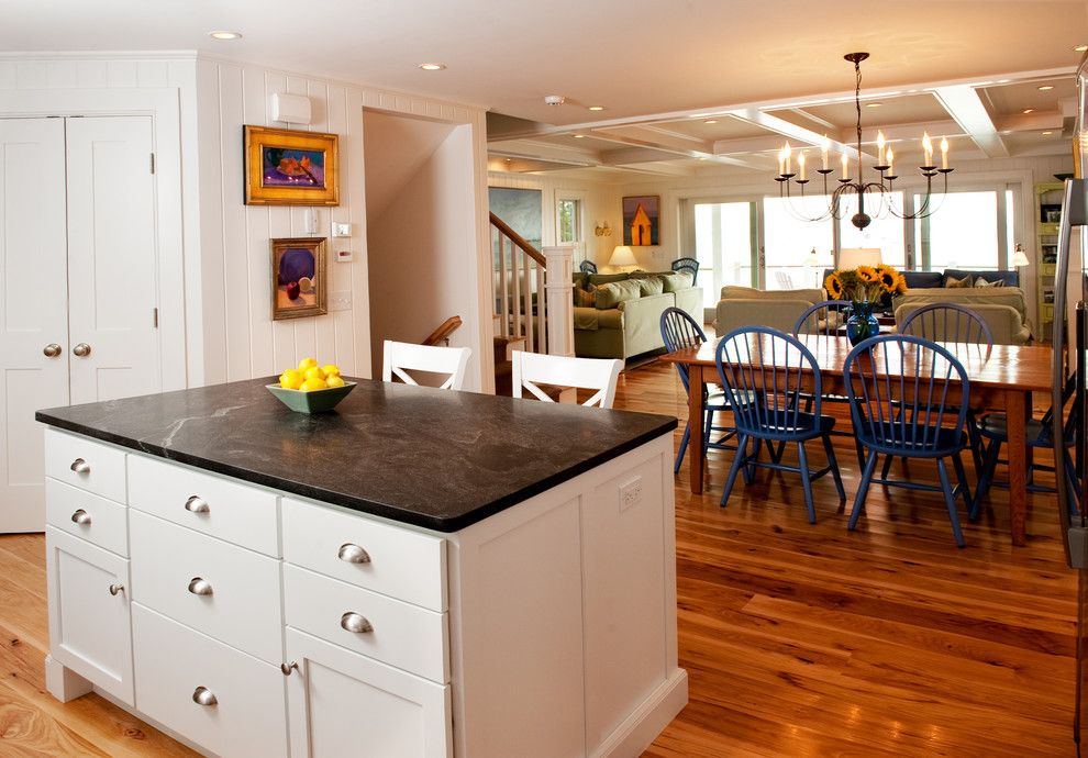 Jet Mist Granite for a Beach Style Kitchen with a White Cabinets and Provincetown Beach House by Mary Prince Photography