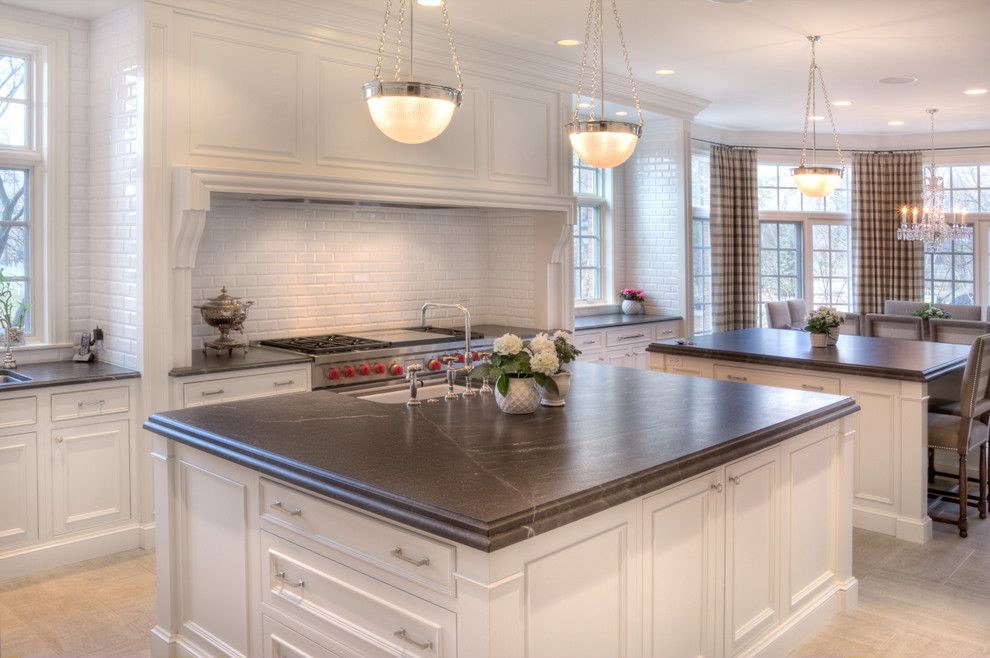 Jet Mist Granite for a Transitional Kitchen with a White Brick and Highland Park Kitchen Remodel by Lamantia Design & Construction