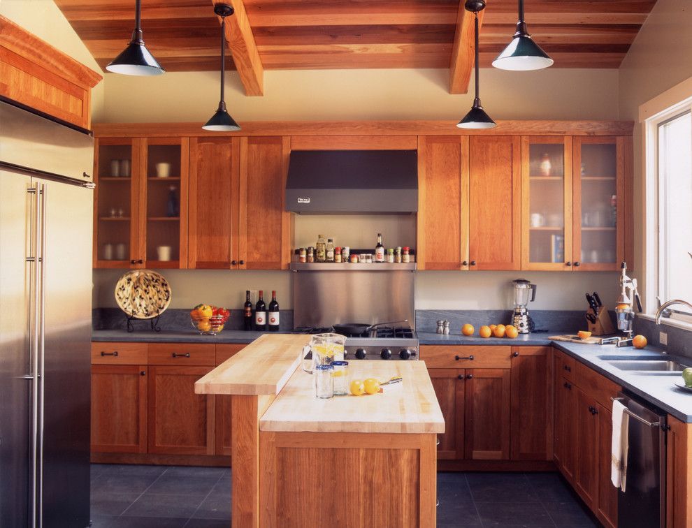 J&k Cabinets for a Craftsman Kitchen with a Pendant Lights and Mill Valley Arts & Crafts by Mahoney Architects & Interiors