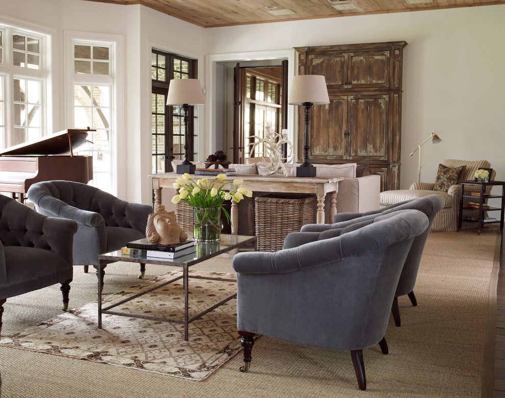 John Houston Custom Homes for a Transitional Living Room with a Sisal Rug and Wellesley by Thompson Custom Homes