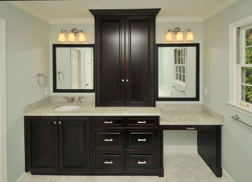 Kashmir White Granite for a Contemporary Bathroom with a Mahogany Vanity and Bathroom by Innovative Construction Inc.