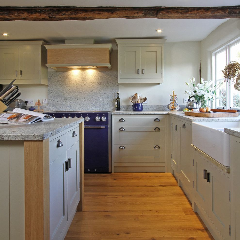 Kashmir White Granite for a Farmhouse Kitchen with a Bespoke Kitchen and Handmade in Frame Kitchen in Old White by Beau Port Kitchens