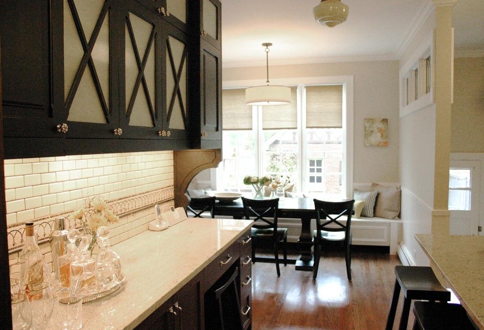 Kashmir White Granite for a Traditional Kitchen with a Window Seat and Kitchenlab by Rebekah Zaveloff | Kitchenlab