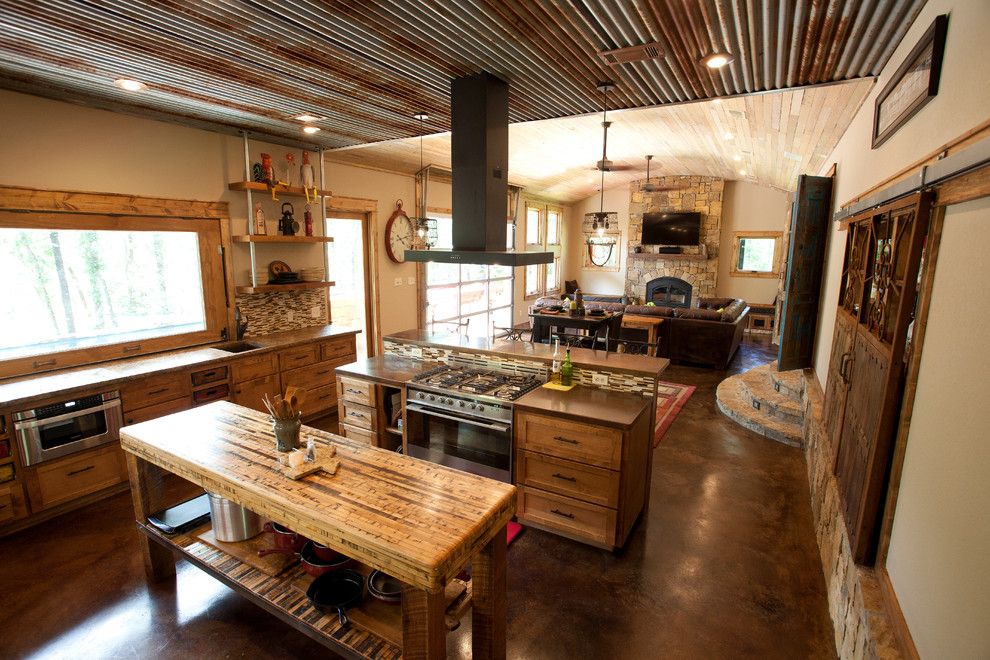 Kemiko for a Rustic Kitchen with a Barrel Ceiling and Open Greatroom by Wright Built