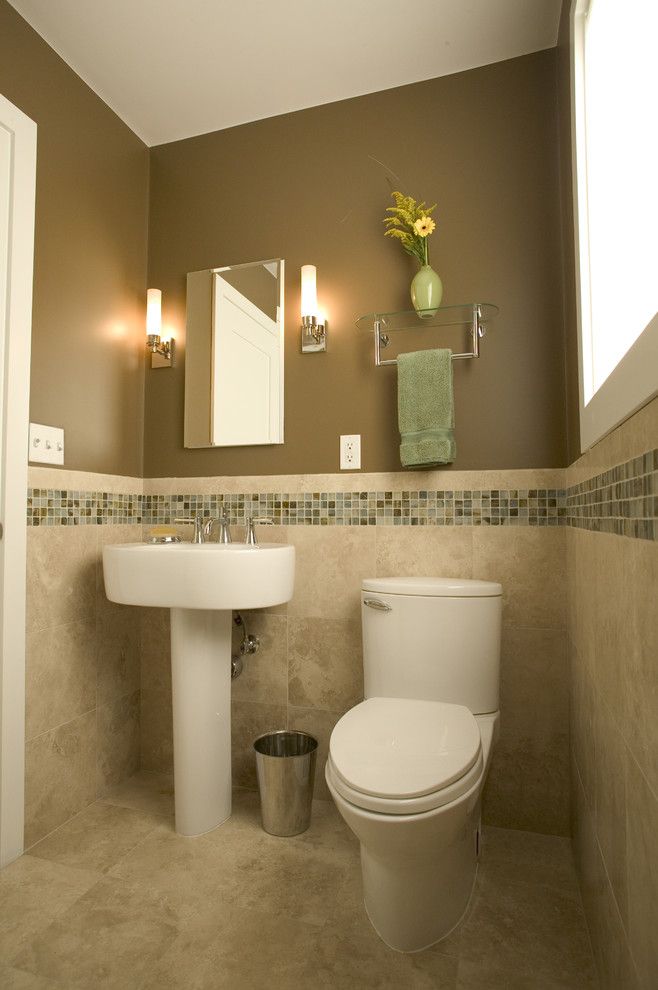 Ken Caryl Glass for a Contemporary Bathroom with a Mosaic Tile and Home in Corte Madera by Julie Williams Design