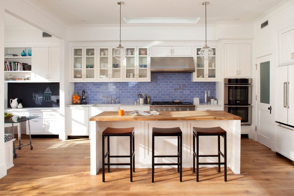 Ken Fulk for a Contemporary Kitchen with a Glass Pendants and Eco+Historical Sanchez 1 by Eco+Historical, Inc.