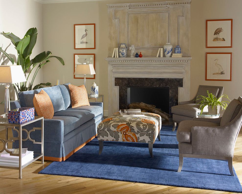 Kick Pleat for a  Living Room with a Blue Sofa and Living Room by Slater's Home Furnishings