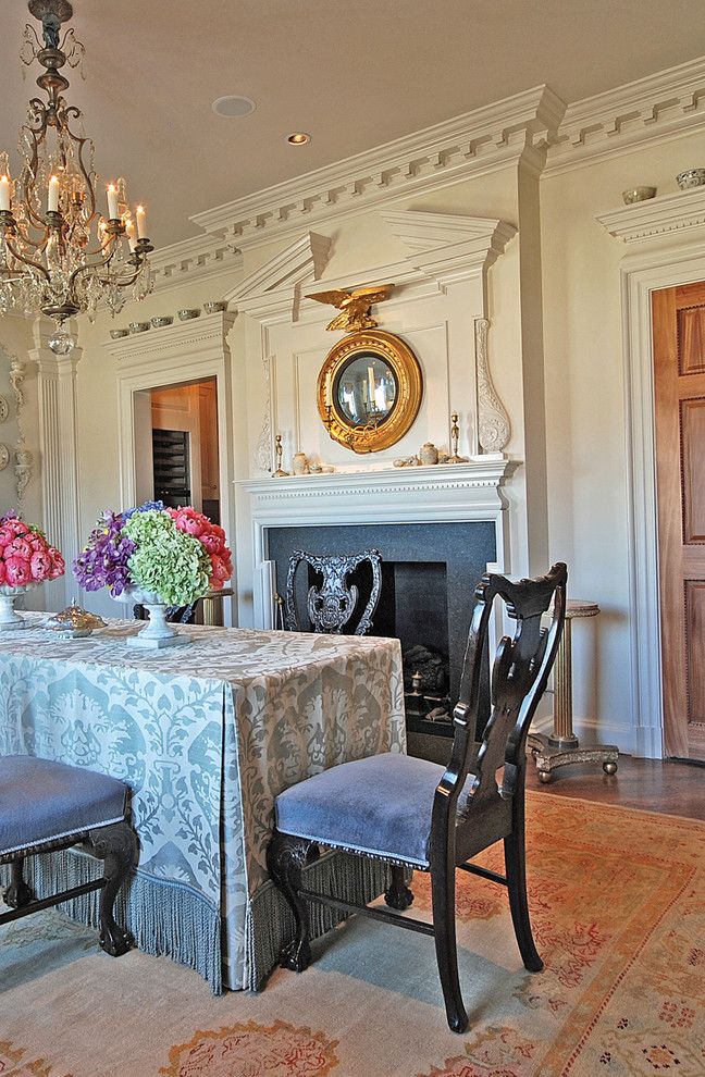 Kick Pleat for a Traditional Dining Room with a Woodwork and Fort Worth Dream Home Mantel by Hull Historical