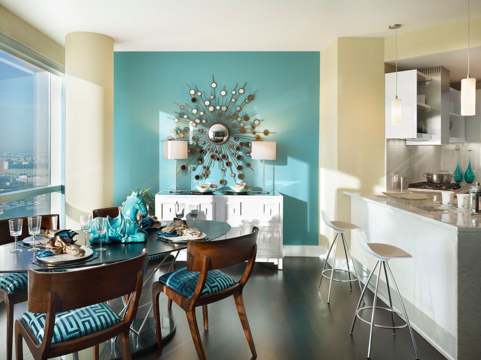 Kilim Beige Sherwin Williams for a Contemporary Kitchen with a White Barstools and City Living on the Hudson by Gacek Design Group, Inc.